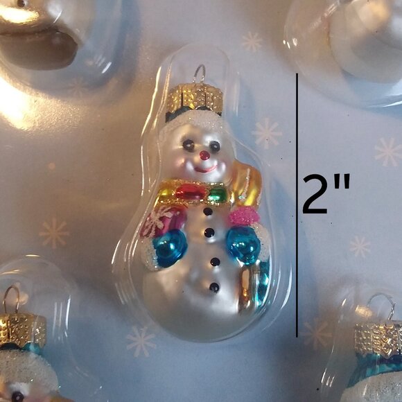 Miniature Snowman Christmas Ornaments Glass Jewel Colors Glitter Set of 5 NIP - Picture 6 of 7